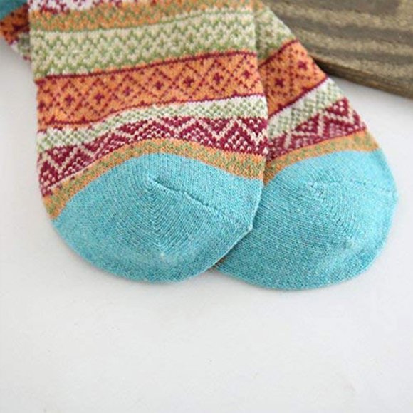 Womens 5 Pairs Vintage Style Thick Crew Socks - Picture 9 of 16